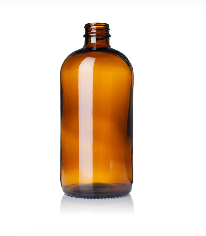 16oz (473ml) 28-400 BULK PACK Amber Glass Boston Round Bottle (CS/60)